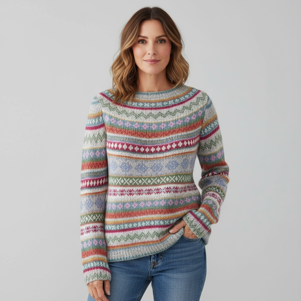 Elowen Women’s Multicolour Knit Sweater | Vibrant, Soft & Artistic Design