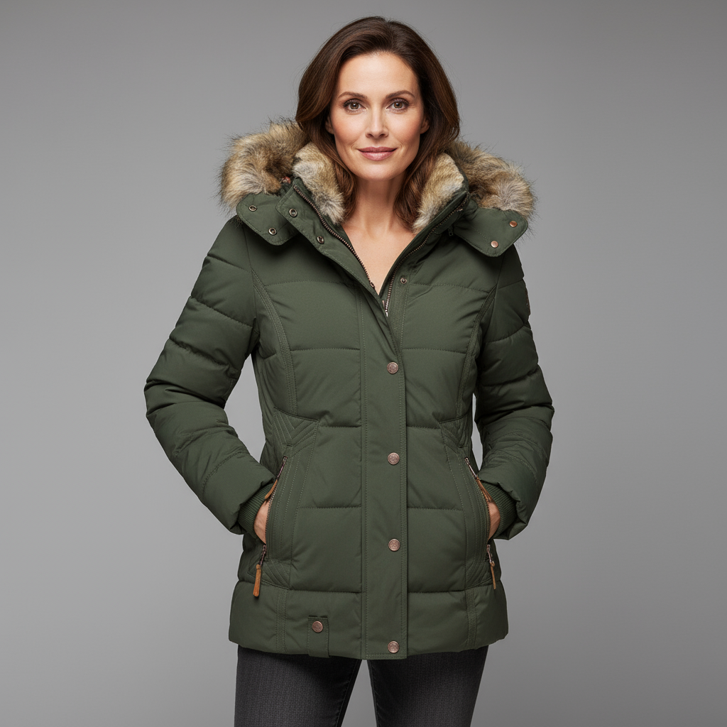 Elayna Women’s Winter Coat | Padded Jacket with Faux Fur Hood