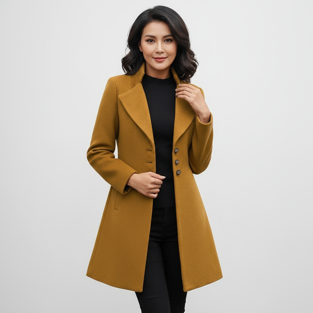 Clara Women’s Wool Blend Coat | Elegant Long Button-Up Jacket