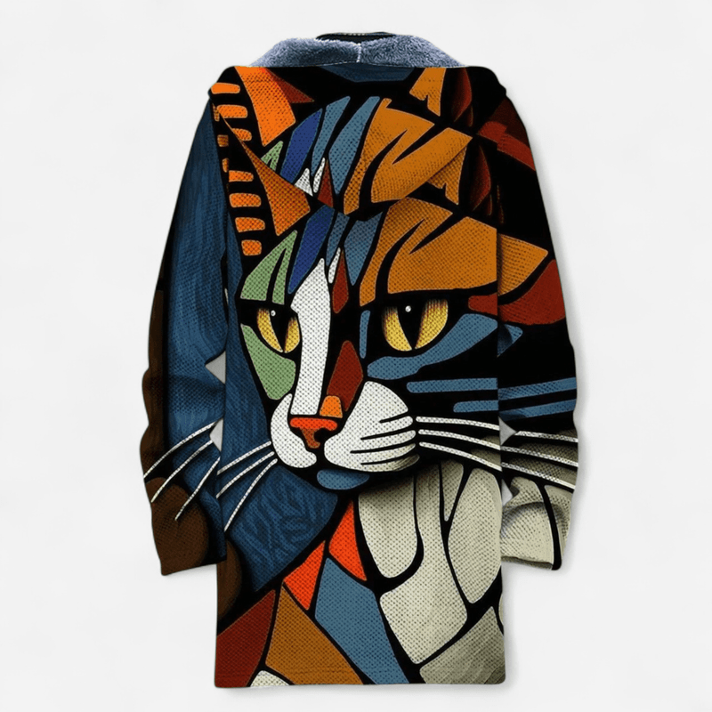 Kara Women’s Art Print Hoodie Coat | Colorful Cat Design Jacket