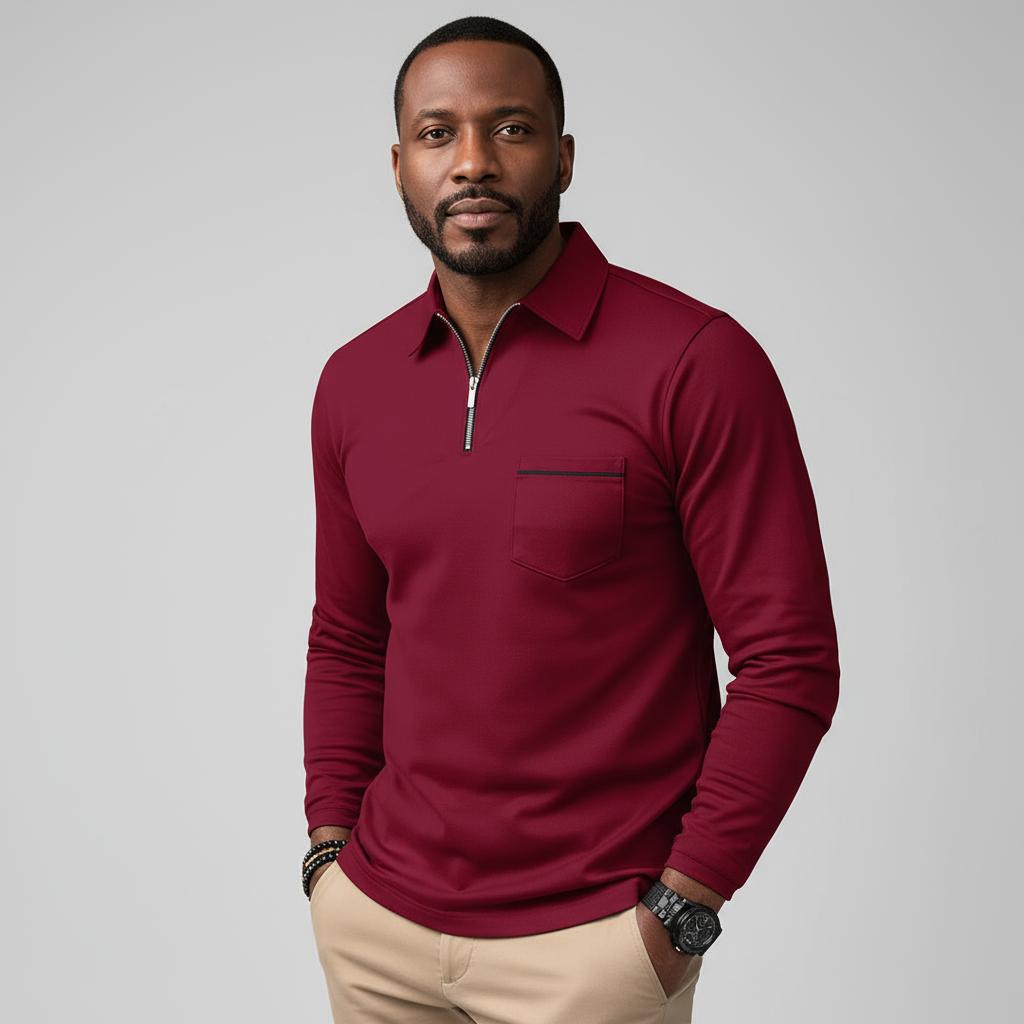 Langford Men’s Zip Collar Polo Jumper | Smart, Lightweight & Versatile