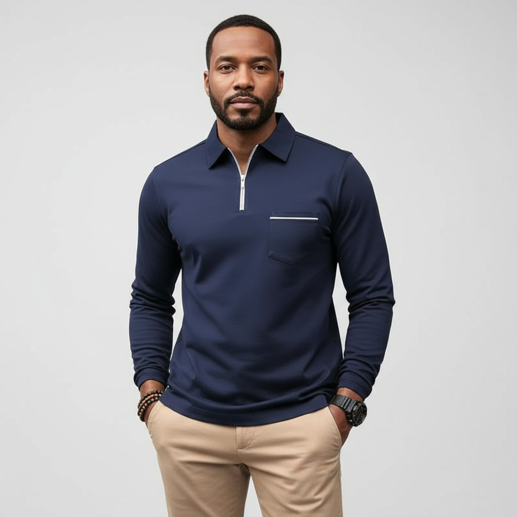 Langford Men’s Zip Collar Polo Jumper | Smart, Lightweight & Versatile