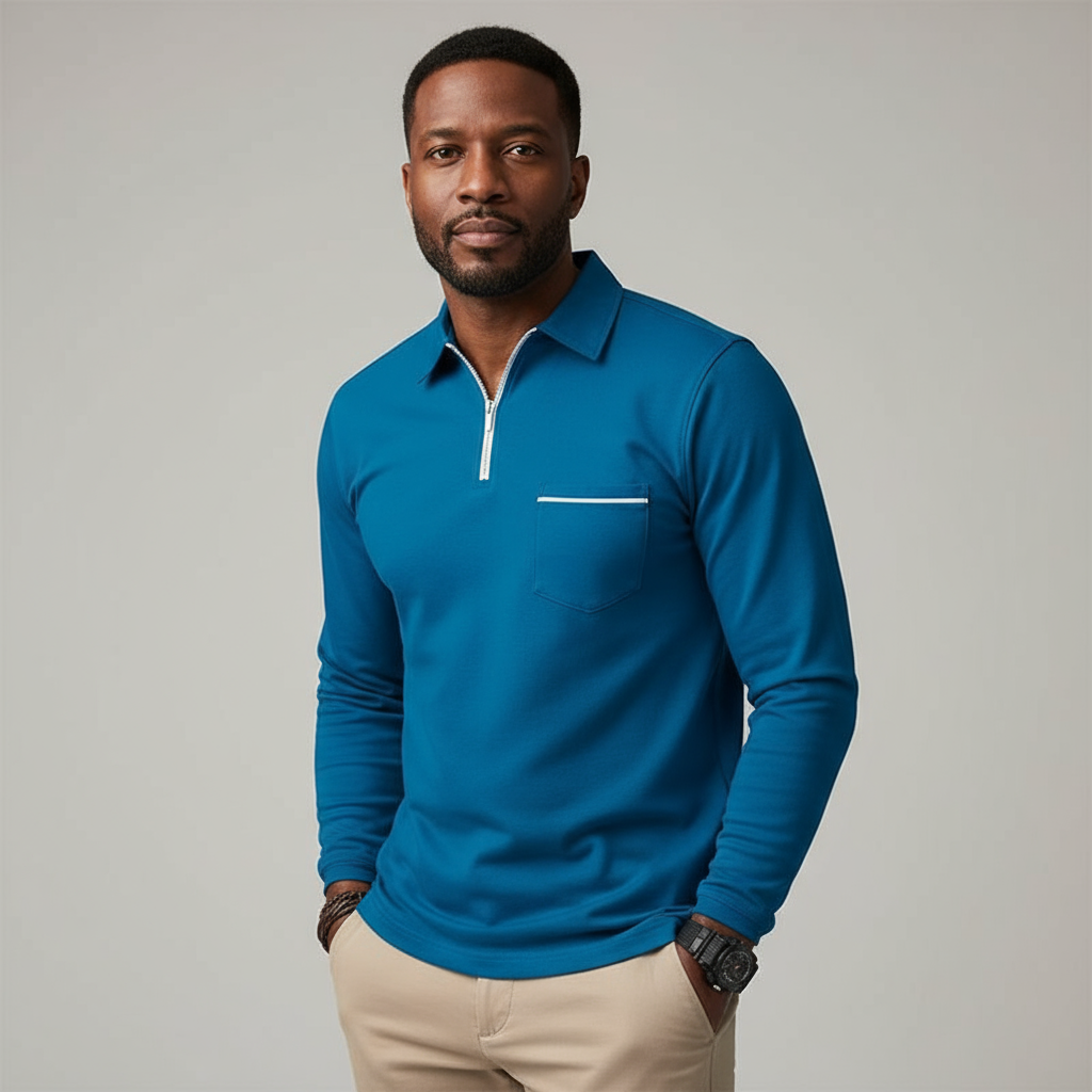 Langford Men’s Zip Collar Polo Jumper | Smart, Lightweight & Versatile