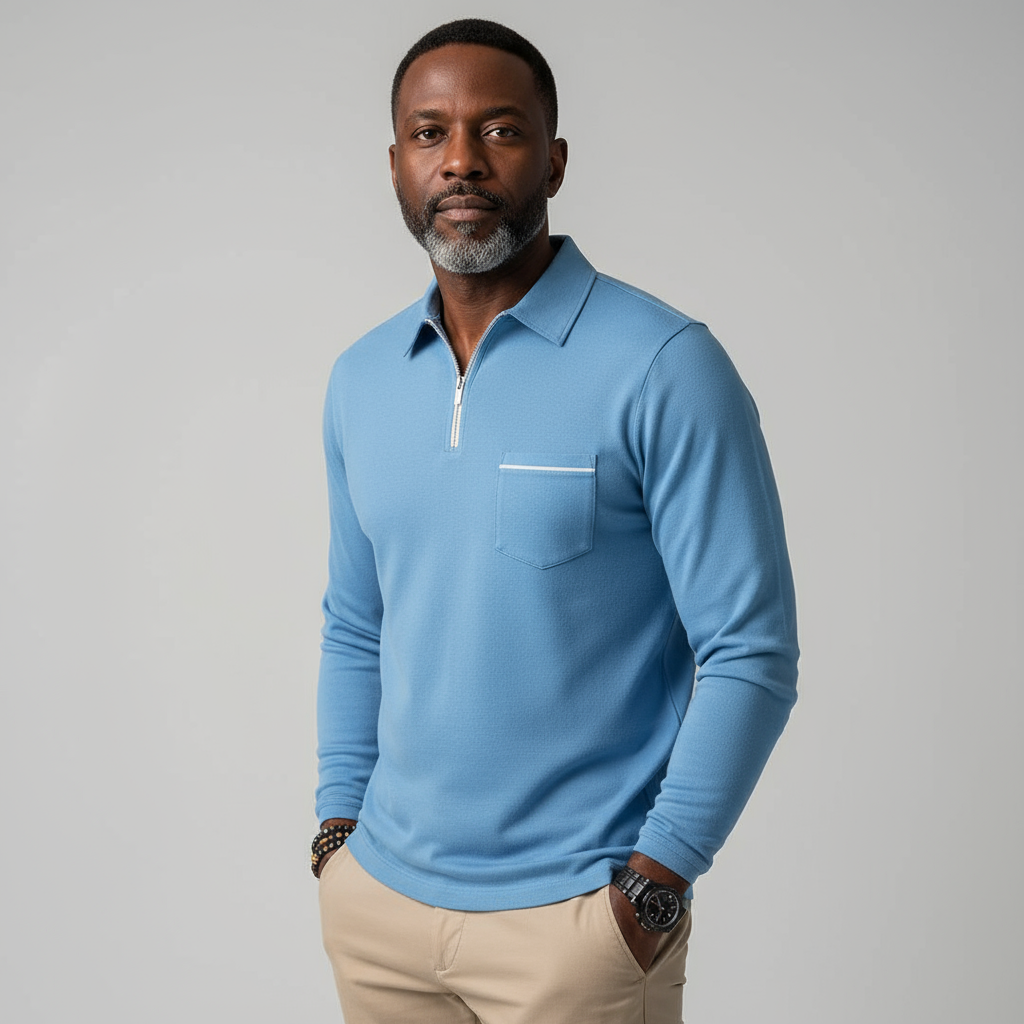 Langford Men’s Zip Collar Polo Jumper | Smart, Lightweight & Versatile