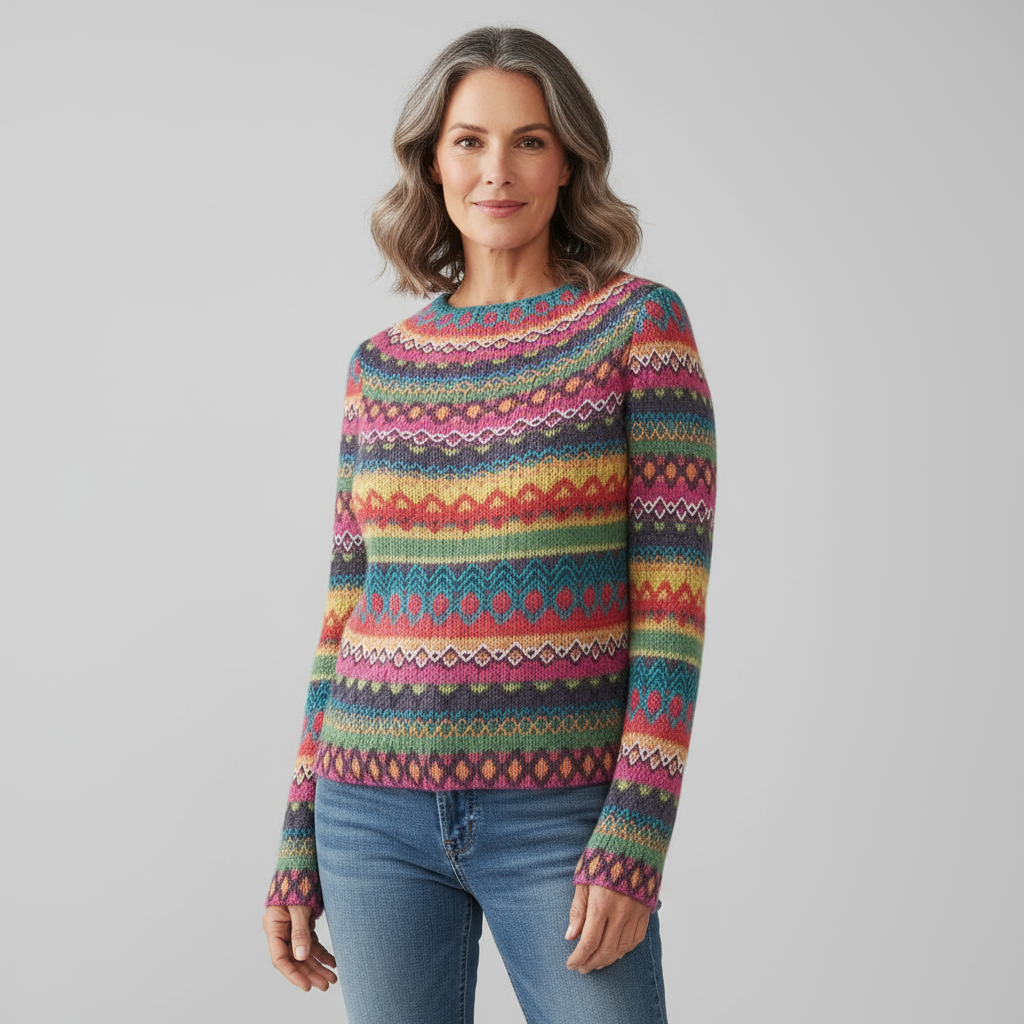 Elowen Women’s Multicolour Knit Sweater | Vibrant, Soft & Artistic Design