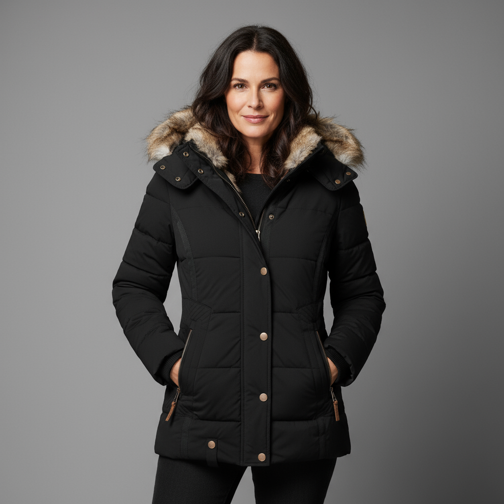 Elayna Women’s Winter Coat | Padded Jacket with Faux Fur Hood