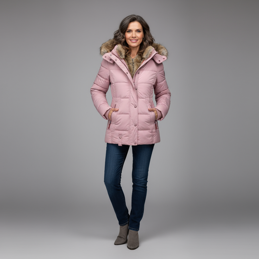 Elayna Women’s Winter Coat | Padded Jacket with Faux Fur Hood