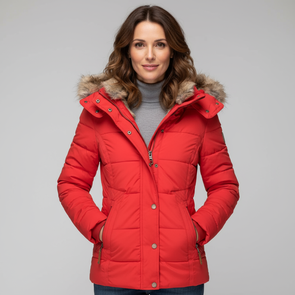 Elayna Women’s Winter Coat | Padded Jacket with Faux Fur Hood