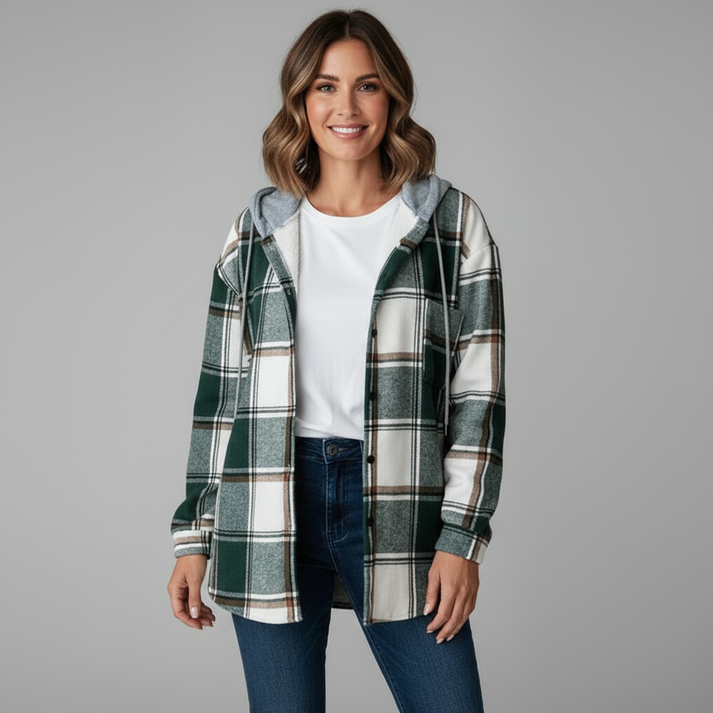Talia Women’s Checked Overshirt | Plaid Button-Up Jacket with Hood