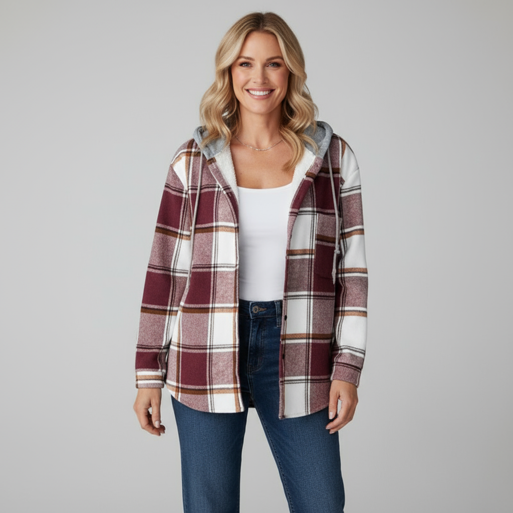 Talia Women’s Checked Overshirt | Plaid Button-Up Jacket with Hood