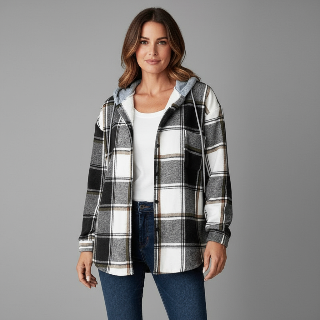 Talia Women’s Checked Overshirt | Plaid Button-Up Jacket with Hood