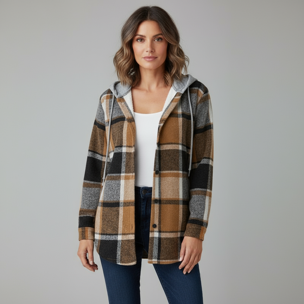 Talia Women’s Checked Overshirt | Plaid Button-Up Jacket with Hood