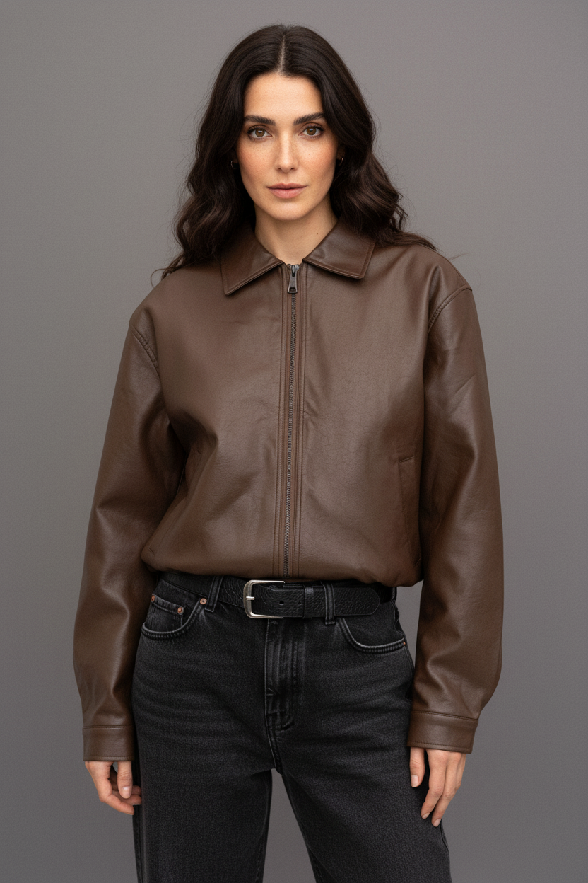 Mirella Women’s Faux Leather Jacket | Cropped Zip-Up Design