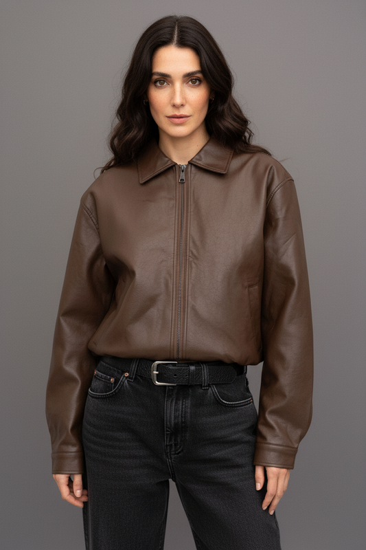 Mirella Women’s Faux Leather Jacket | Cropped Zip-Up Design