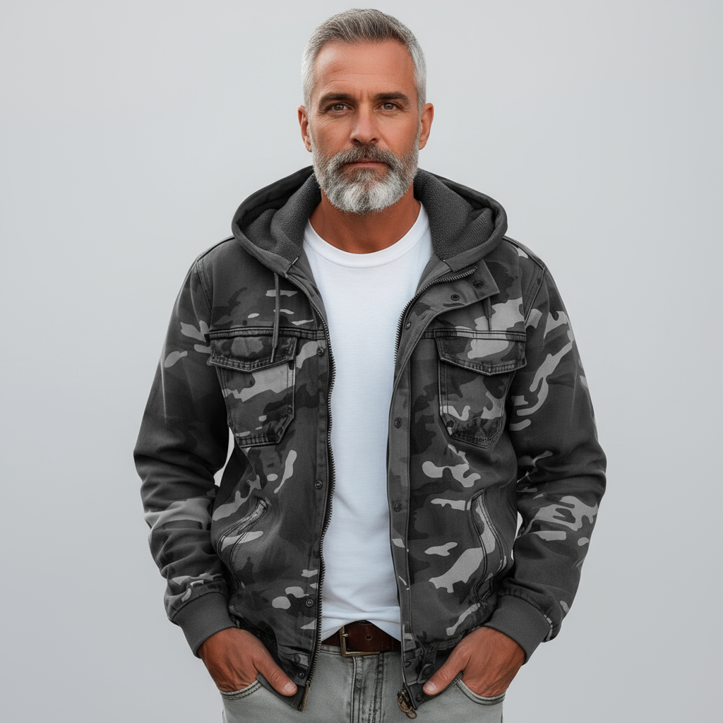 Logan Men’s Camo Jacket | Hooded Casual Military Style Coat