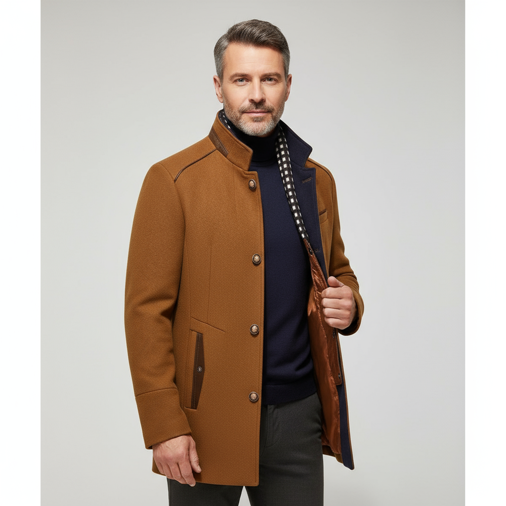 Caleb Men’s Wool Blend Coat | Elegant Mid-Length Winter Jacket