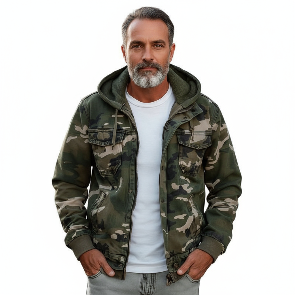 Logan Men’s Camo Jacket | Hooded Casual Military Style Coat