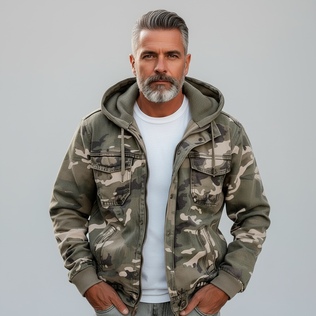 Logan Men’s Camo Jacket | Hooded Casual Military Style Coat
