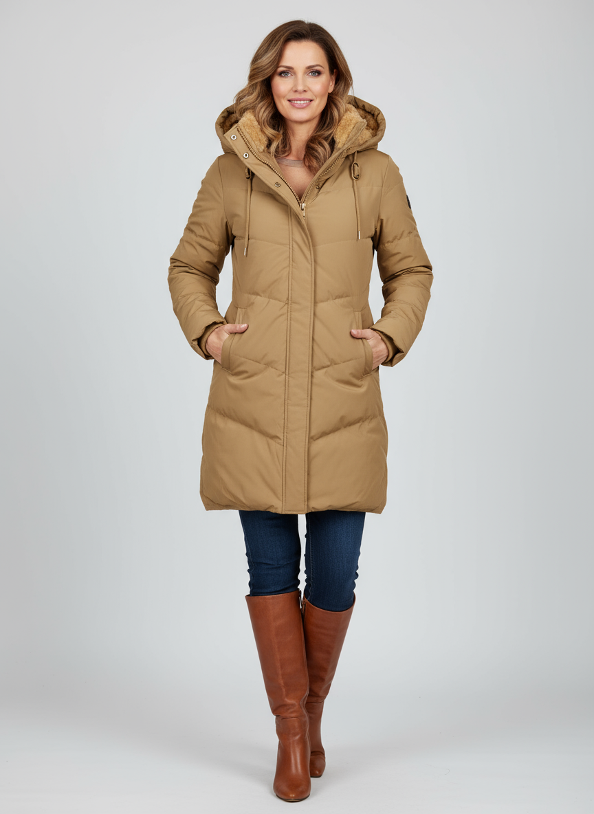 Sienna Women’s Long Winter Coat | Padded Hooded Jacket with Fleece Lining