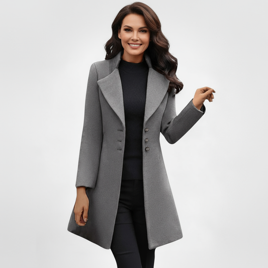 Clara Women’s Wool Blend Coat | Elegant Long Button-Up Jacket