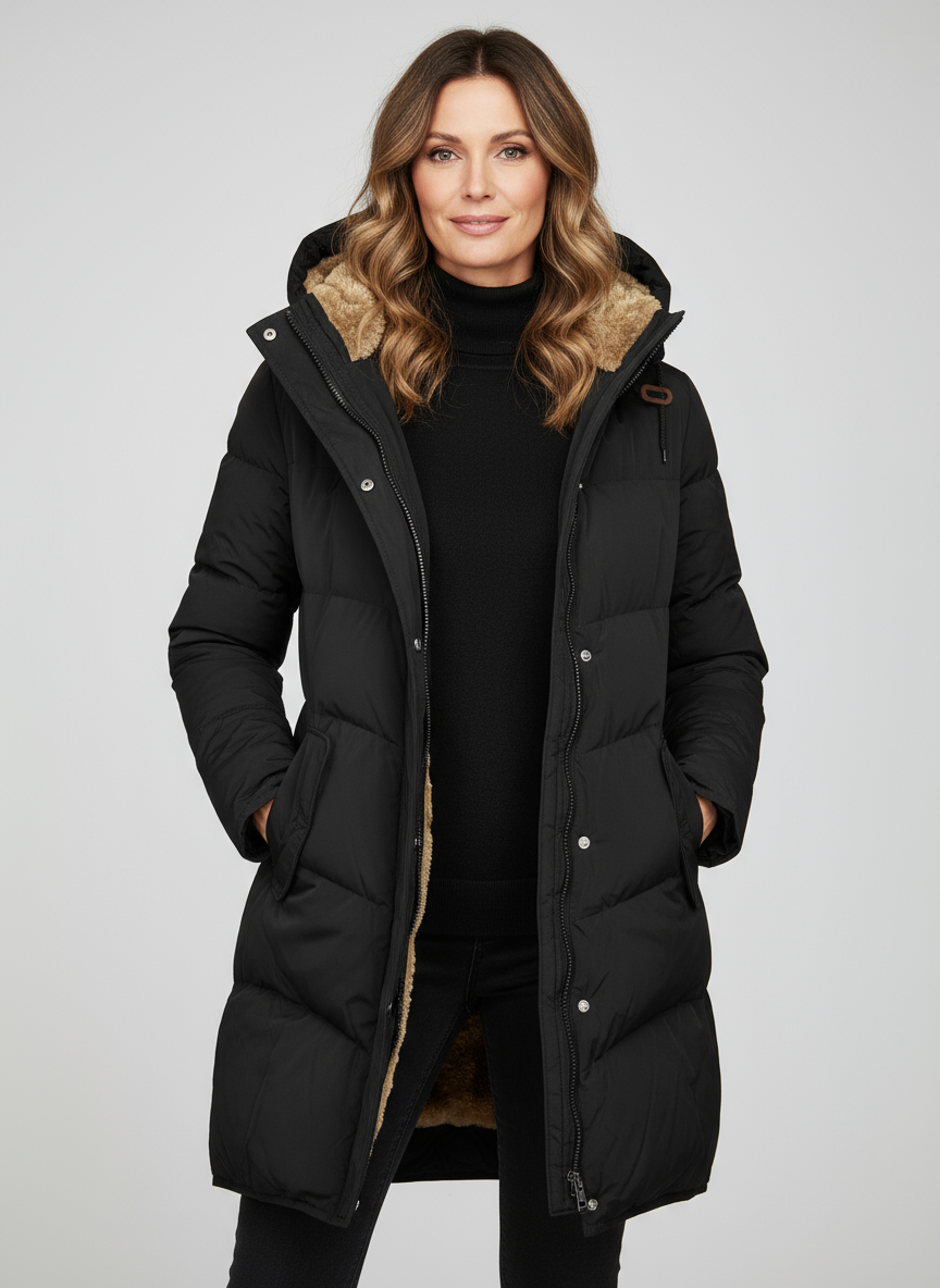 Sienna Women’s Long Winter Coat | Padded Hooded Jacket with Fleece Lining