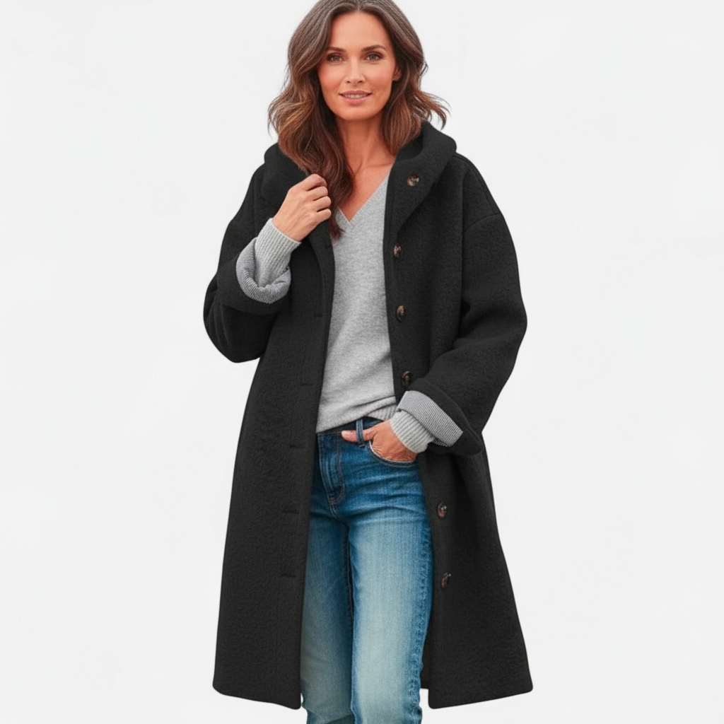 Leona Women’s Casual Wool Coat | Oversized Button-Up Jacket