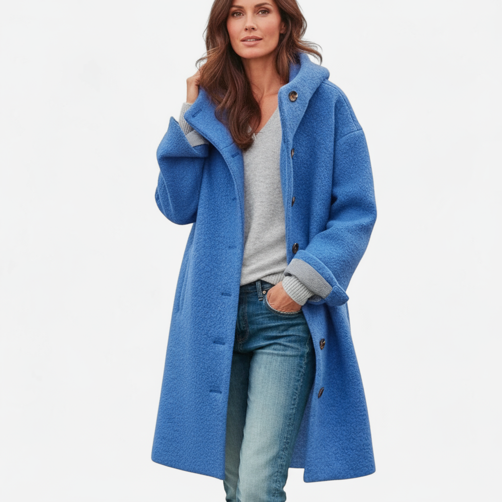 Leona Women’s Casual Wool Coat | Oversized Button-Up Jacket