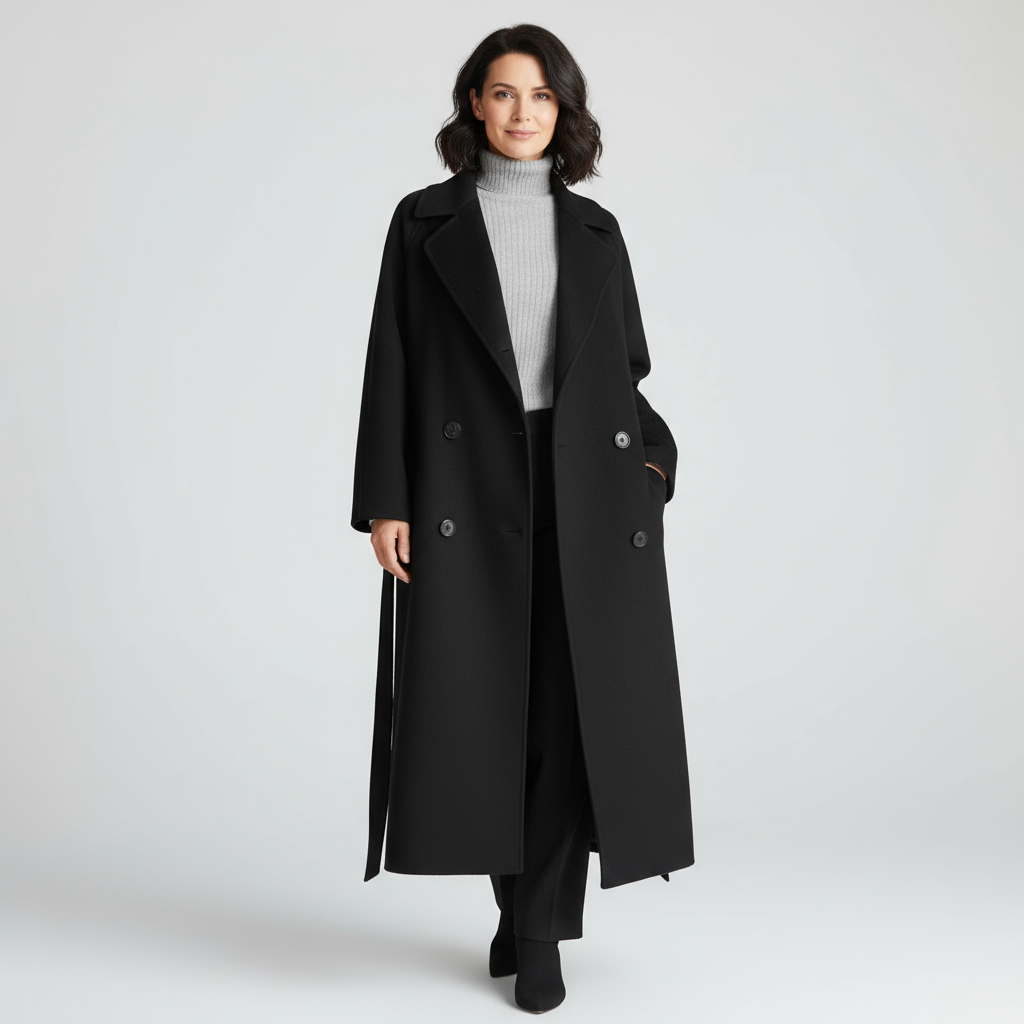 Elora Women’s Wool Coat | Long Belted Overcoat with Classic Lapel